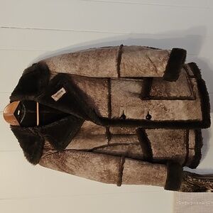 Vintage Faux Mocha Brown Shearling Coat Mens L Unisex Winter Afghan Pennylane